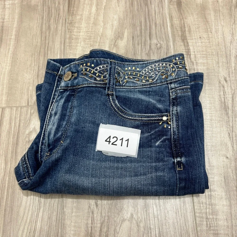 White House Black Market Embellished Denim Bermuda Shorts Sz 4 Jeweled Studded